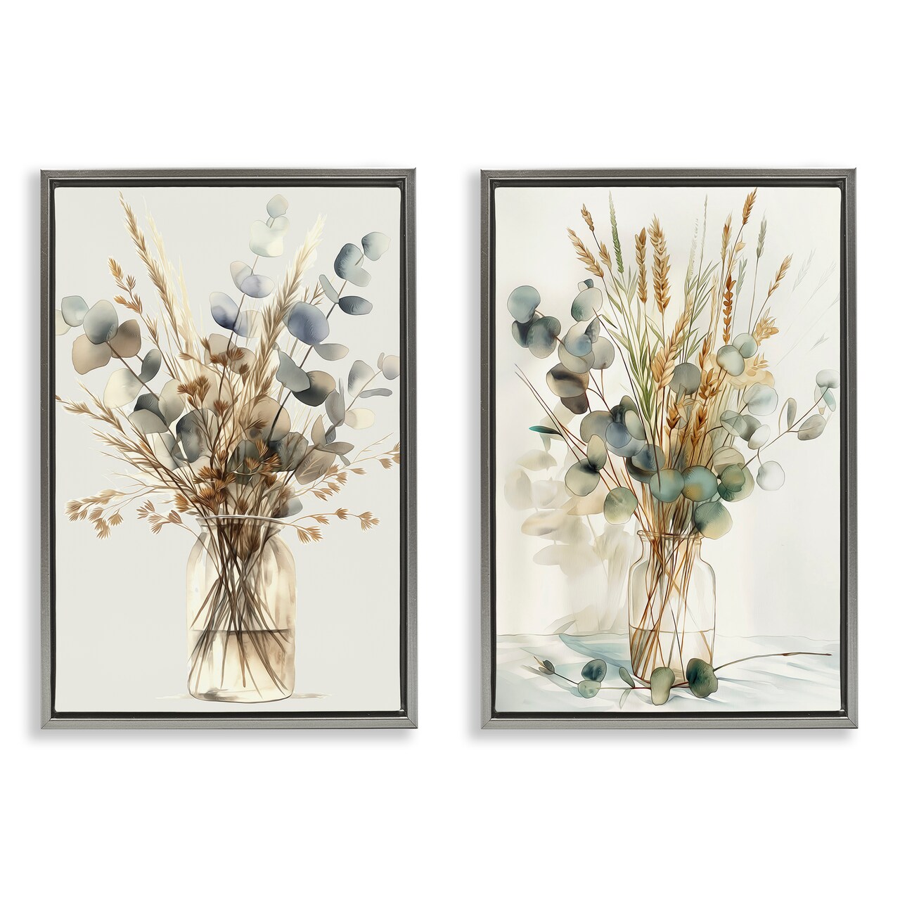Stupell Industries Eucalyptus Jar Bouquets 2pc Floater Framed Canvas Wall Art Set Design by Steve Hunziker